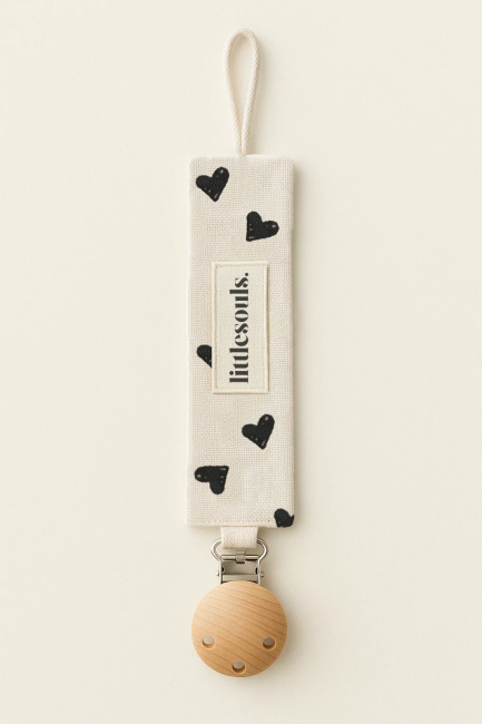 Littlesoulsclothing Schnullerband mit Herzenprint aus 100% Baumwolle und Holzclip