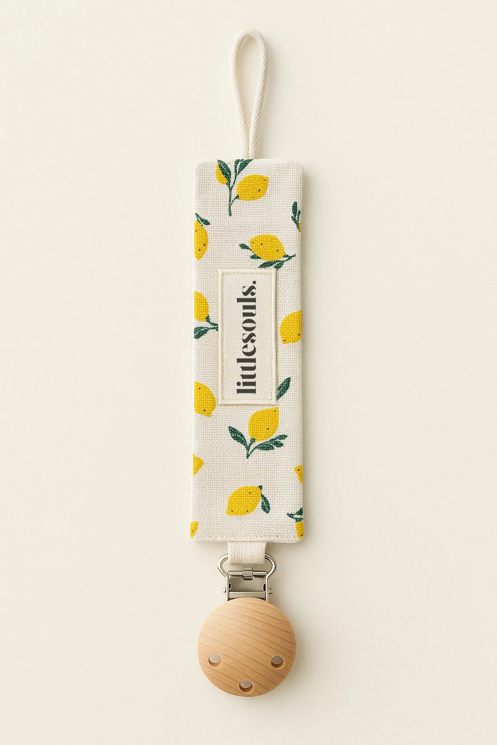 Littlesoulsclothing Schnullerband mit Limonen aus 100% Baumwolle und Holzclip
