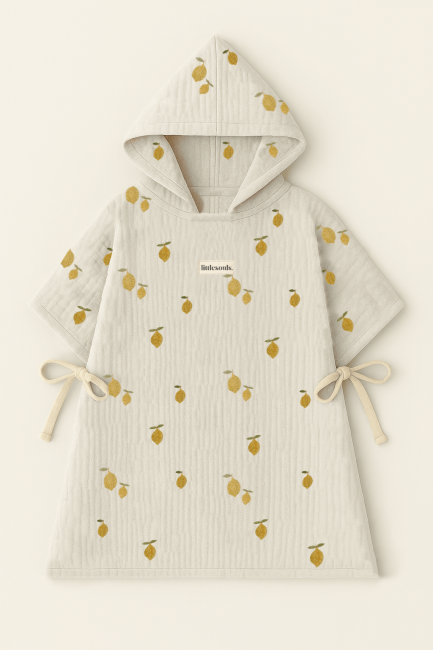 Littlesoulsclothing Musselin Badeponcho für Kinder mit Limonen-Print