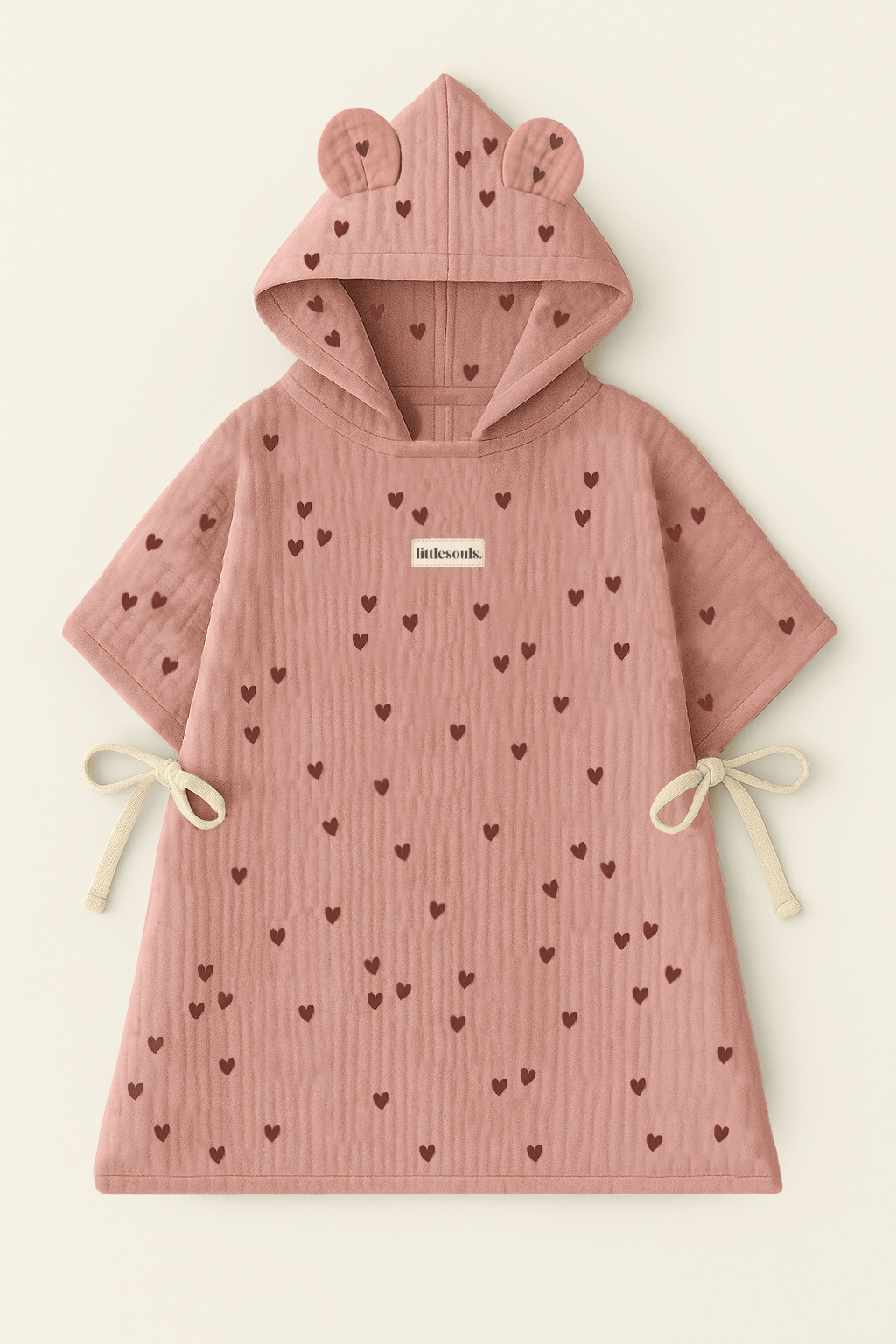 Littlesoulsclothing Musselin Badeponcho für Kinder mit Herzen-Print