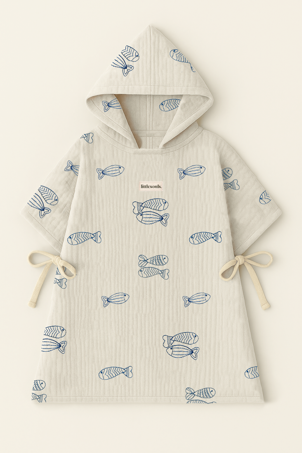 Littlesoulsclothing Musselin Badeponcho für Kinder mit Fisch-Print