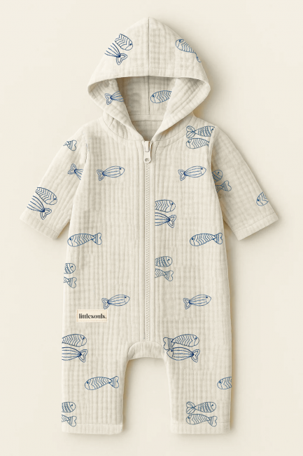 Littlesoulsclothing Musselin Overall für Kinder in Fisch-Print