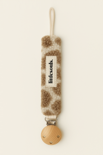 Littlesoulsclothing Schnullerband mit Leo Print aus Teddyplüsch und Holzclip