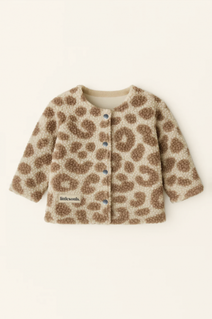 Littlesoulsclothing Teddy-Jacke für Kinder aus weichem Plüsch in Leo-Optik