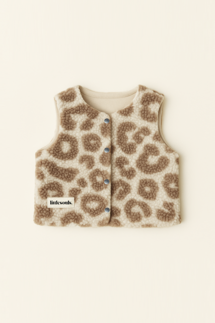 Littlesoulsclothing Teddy-Weste für Kinder aus weichem Plüsch in Leo-Optik